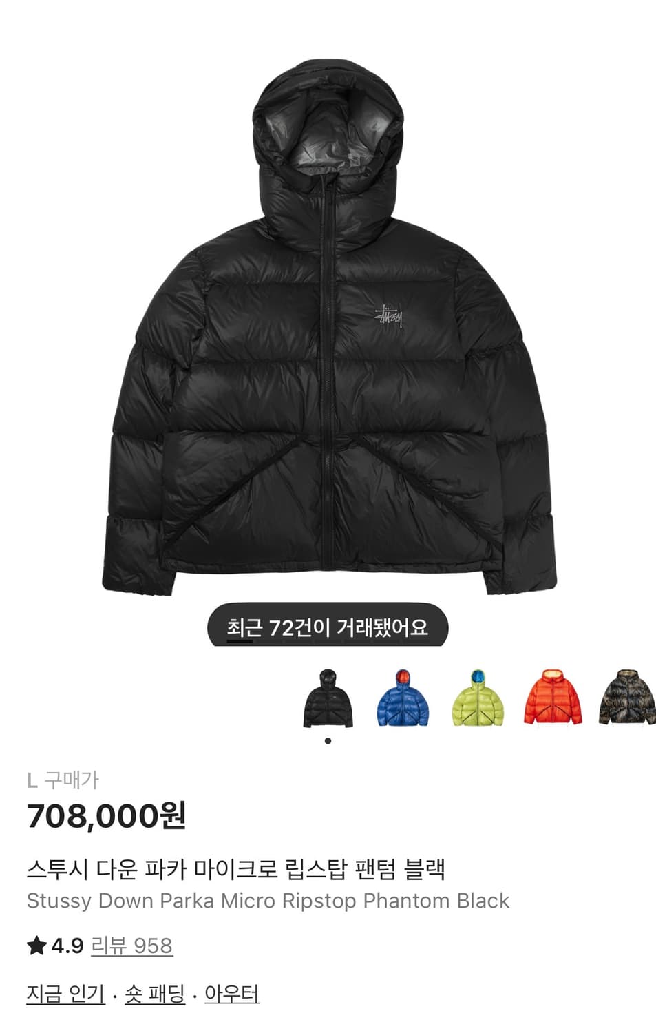 스투시 다운 파카 마이크로 립스탑 팬텀 블랙 상품이미지1