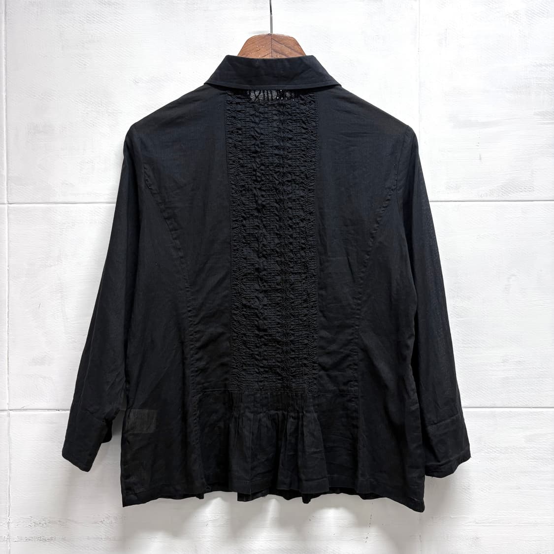 Rue de Bac 블랙 코튼 셔링 페어리 셔츠 자켓 JPN 상품이미지5