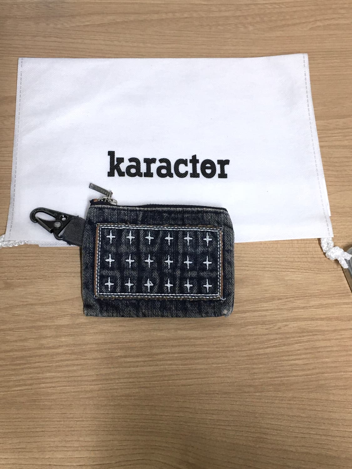 카락터 패치워크 데님 카드 월렛 빈티지 블루 상품이미지1