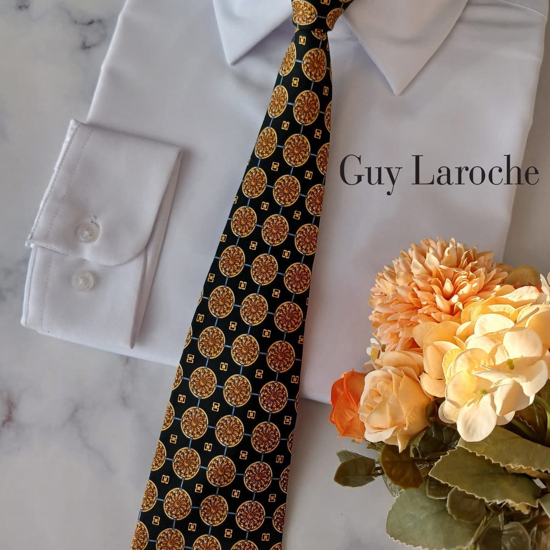 기라로쉬 실크 블랙 메달리온 패턴 넥타이 9.5cm A+등급 A19283 상품이미지1