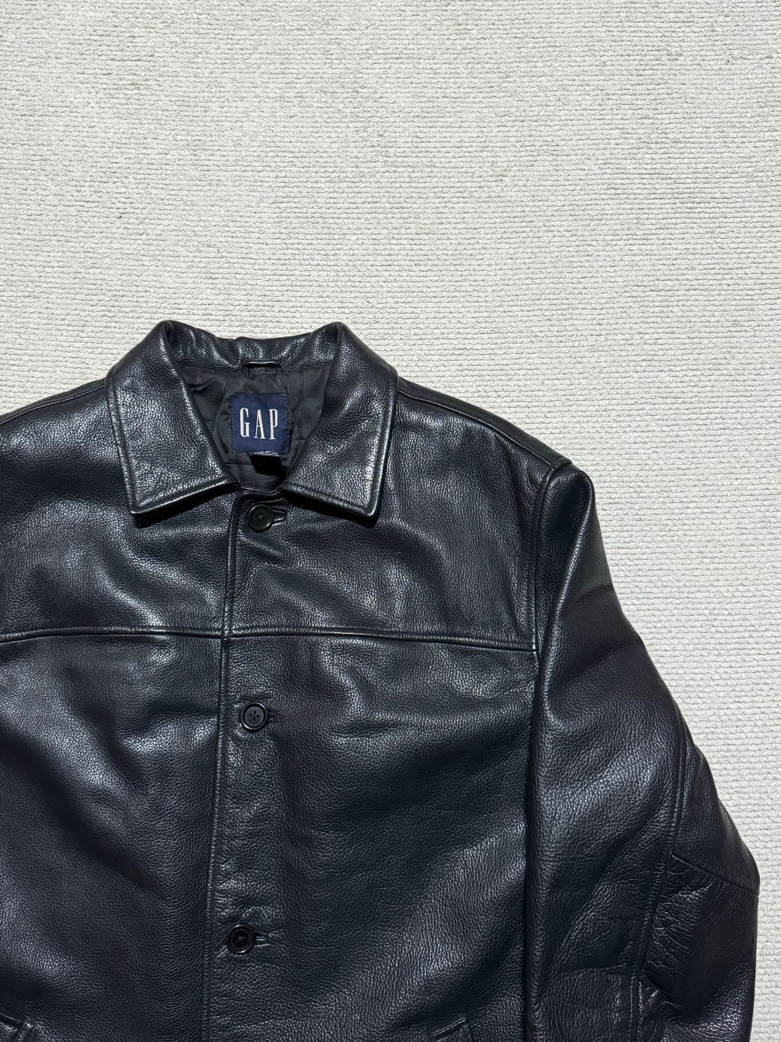 90s GAP 카우레더 카 코트 블랙 L 상품이미지2