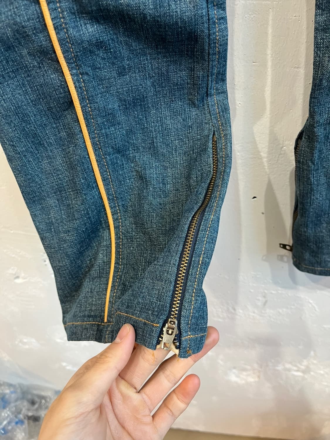 Blue made JPN 레더트리밍 프린지 데님팬츠 상품이미지7