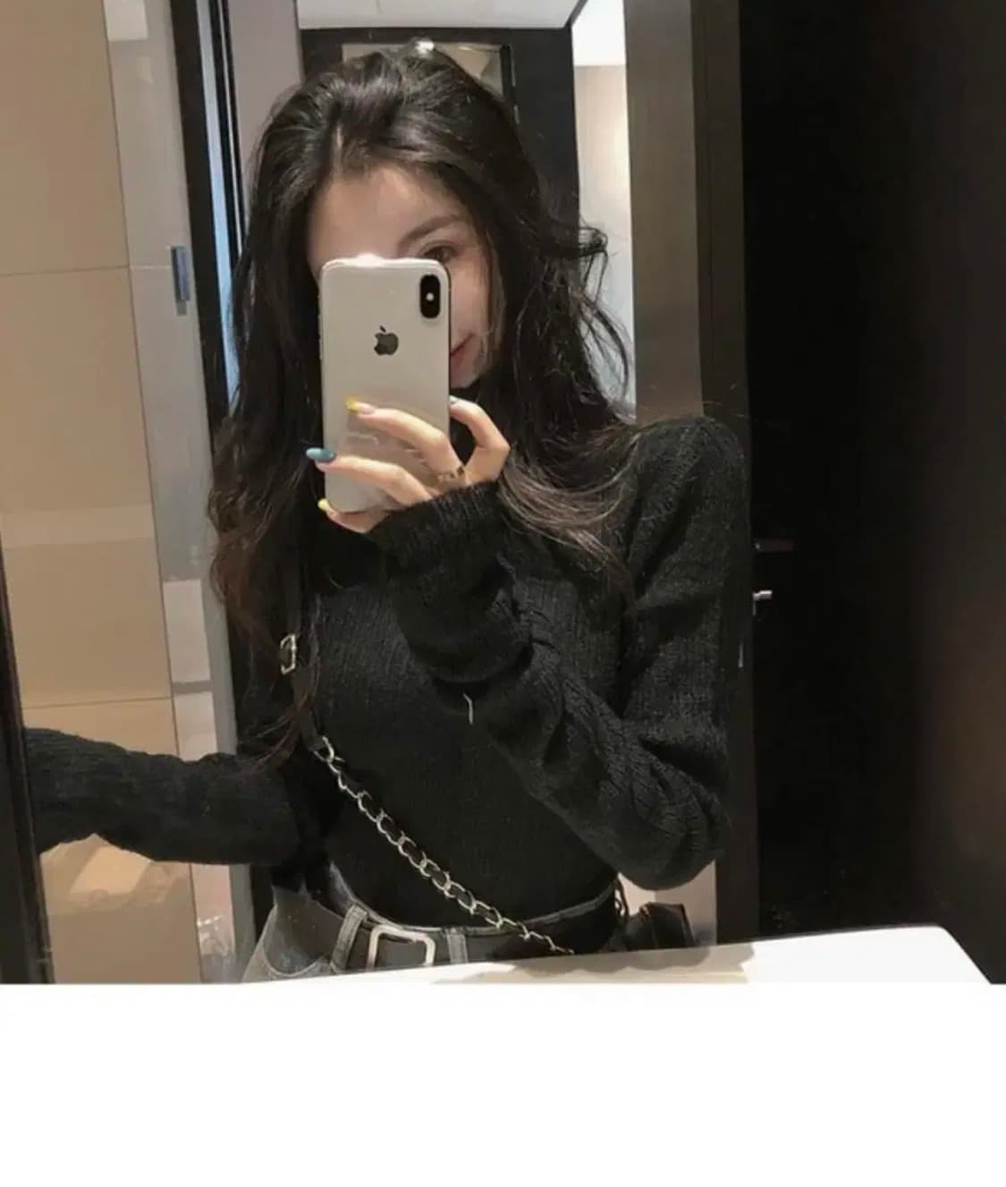 하이넥 터틀 폴라 시스루 니트탑 (블랙,검정) 상품이미지6