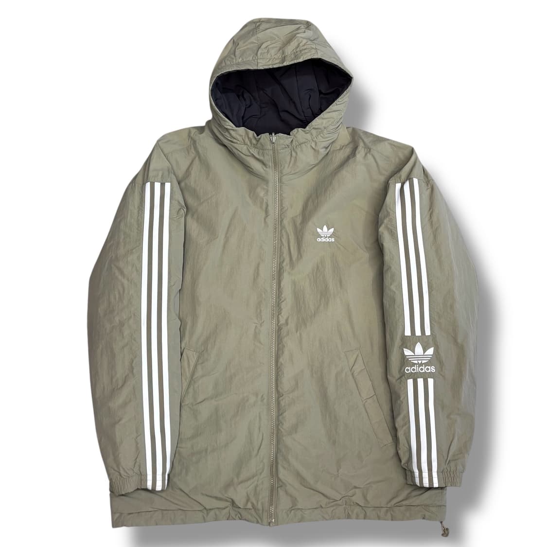 Adidas 빅사이즈 삼선라인 리버서블 올리브/블랙 패딩 상품이미지1