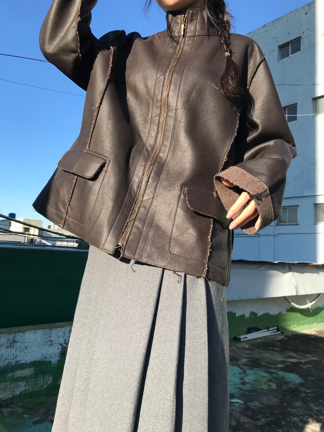 브라운 가죽 자켓 상품이미지7