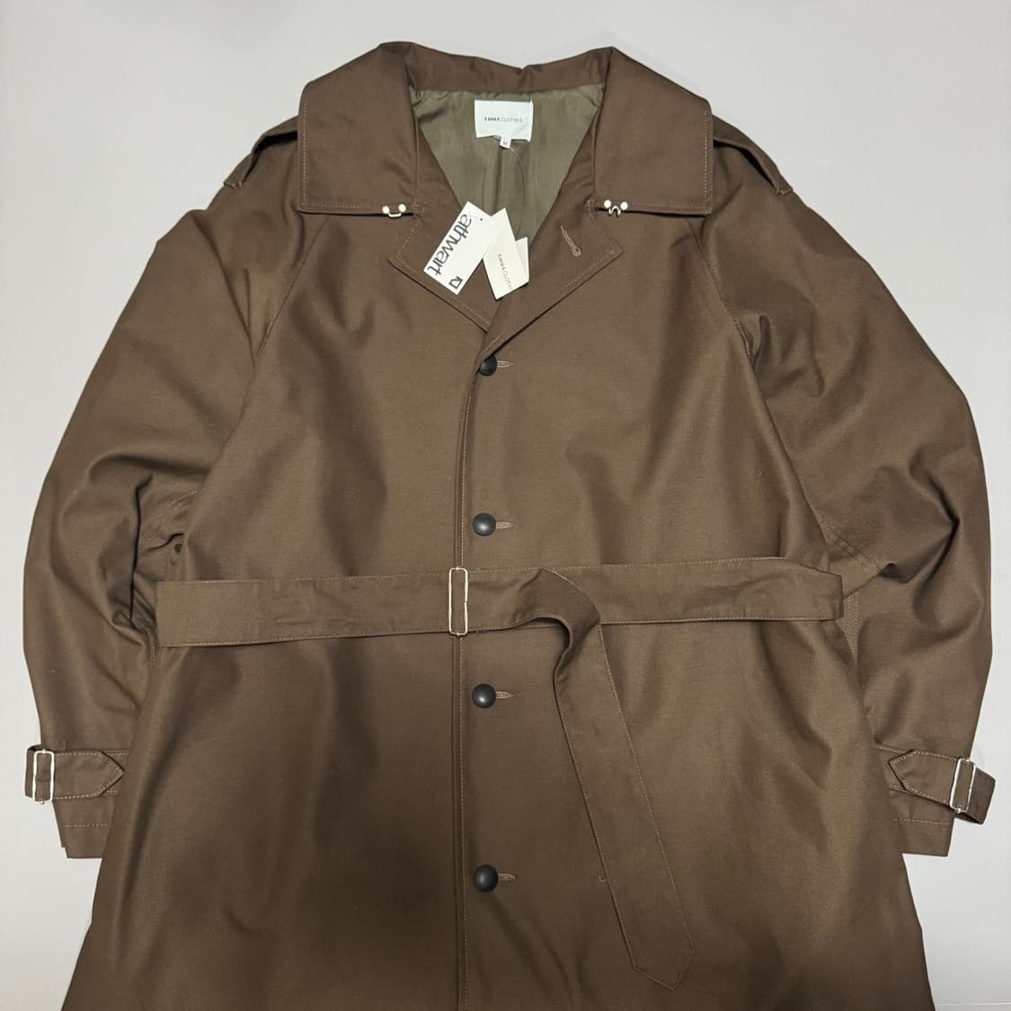 EMMA CLOTHES 다크브라운 폴리에스터 코튼 혼방 오버 트렌치 코트 상품이미지5