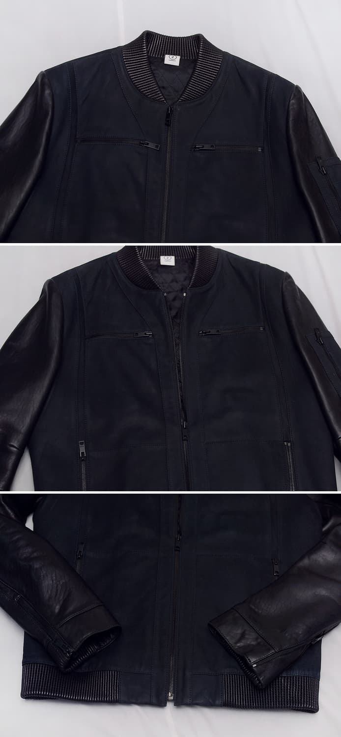 고트스킨 스웨이드 레더 믹스 천연가죽 스태디움 봄버 자켓 (100) 상품이미지4