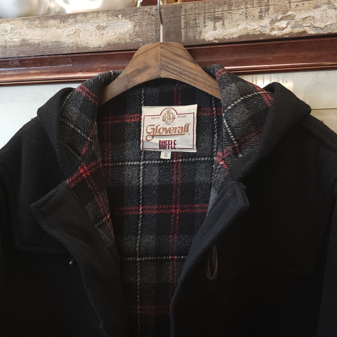 90s 글로버올 더플코트 잉글랜드 플레드 체크 빈티지 헤비울 코트 블랙S 상품이미지7