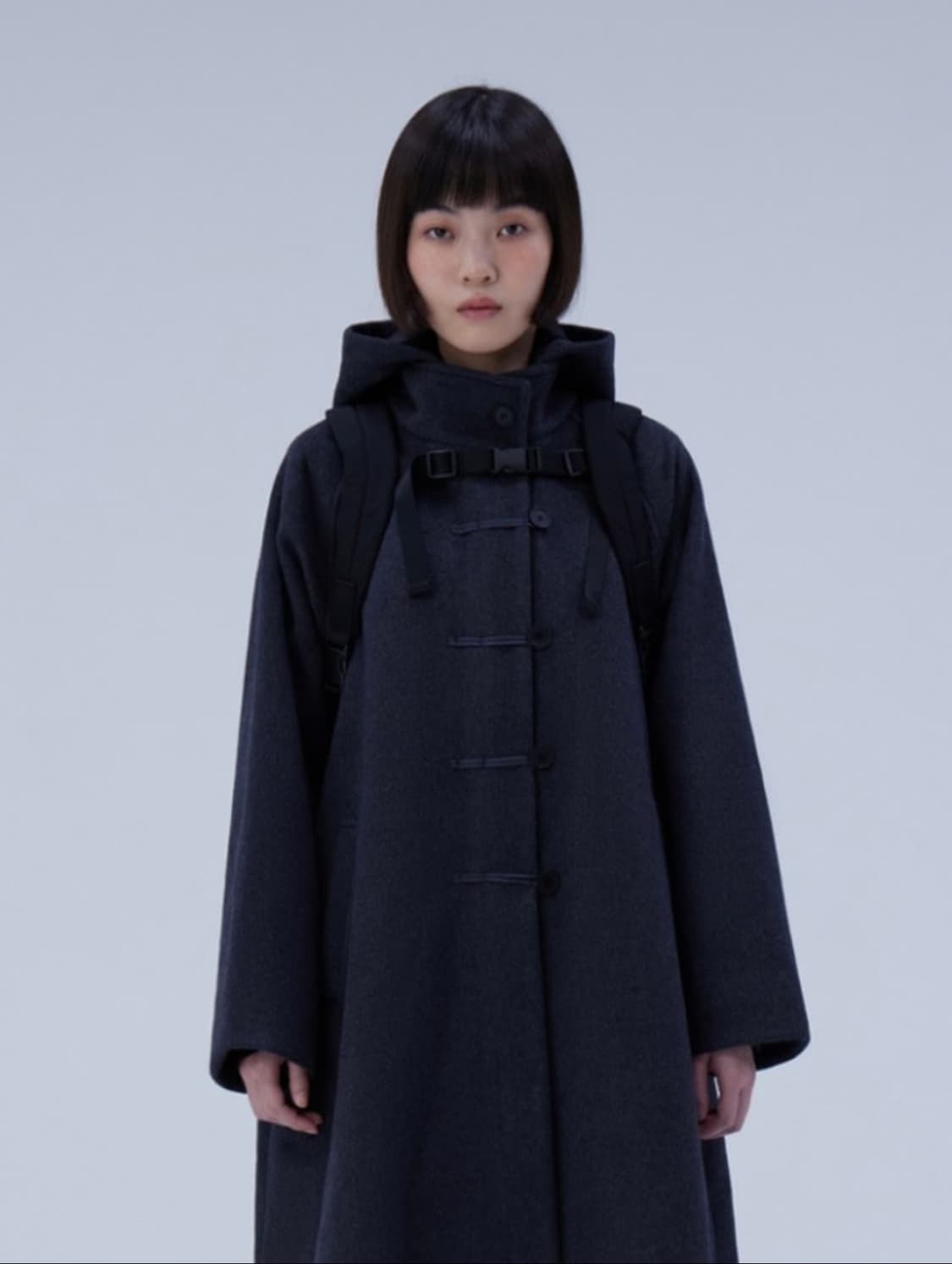 미세키서울 후디 롱 더플 코트 차콜 상품이미지1