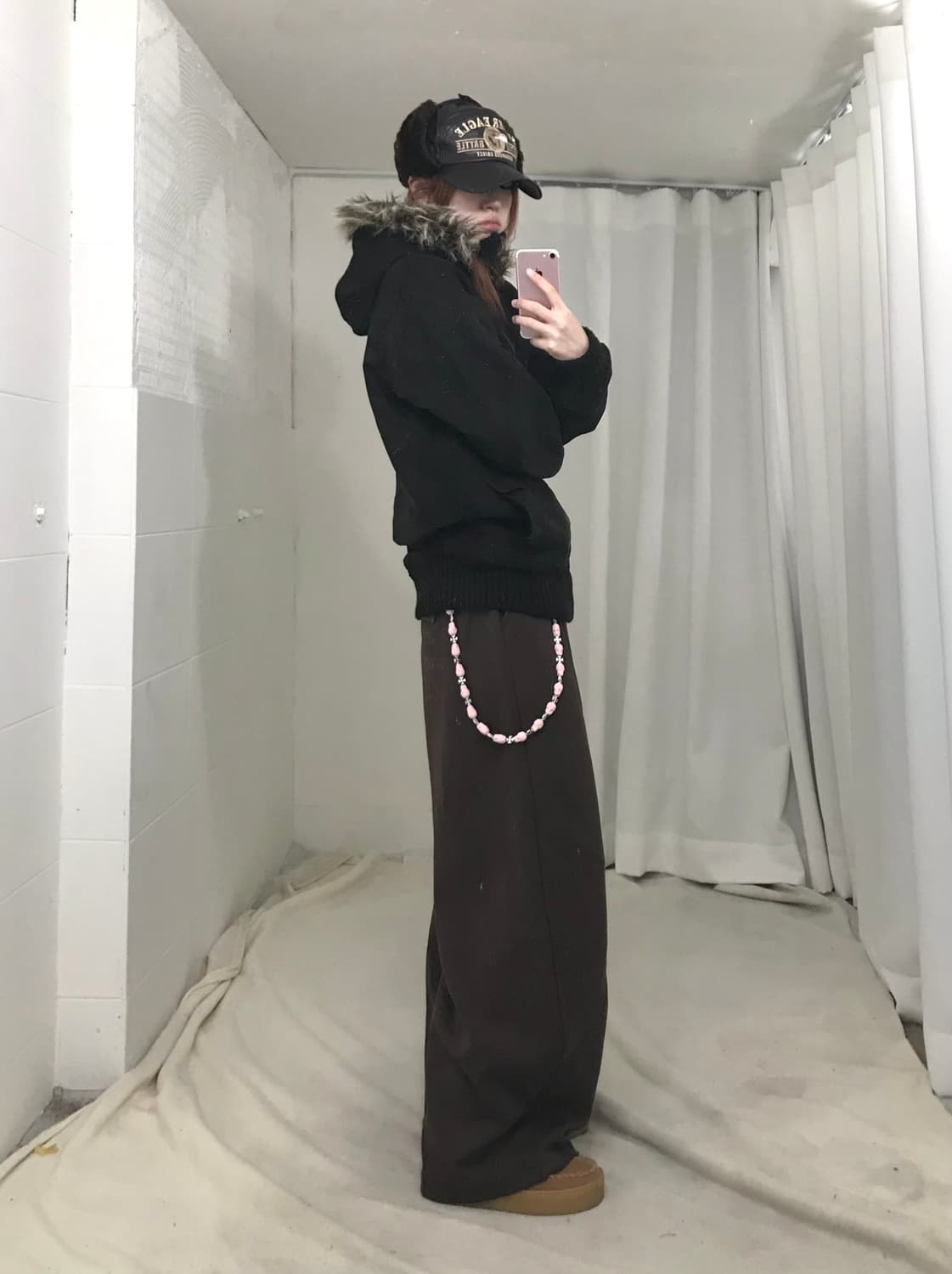 아이 러브 쵸파 원피스 브라운 퍼 카와이 스트릿 코디 세트 상품이미지3