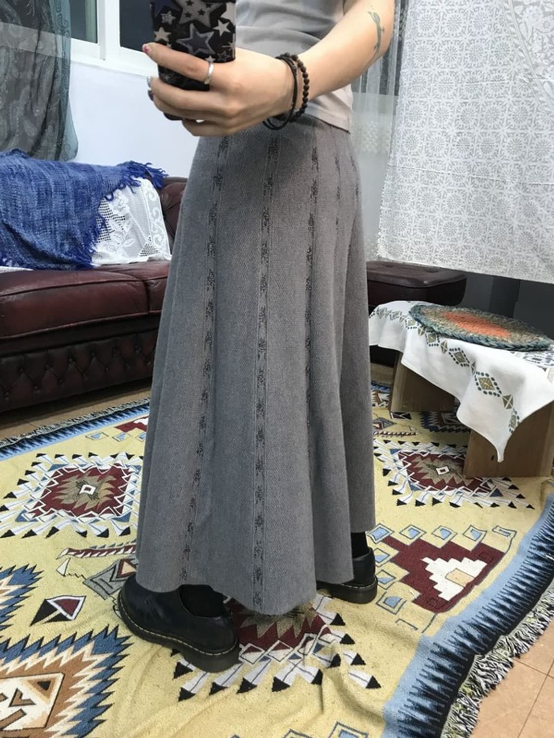 빈티지 여성 패턴 밴딩 니트 롱 스커트 상품이미지2