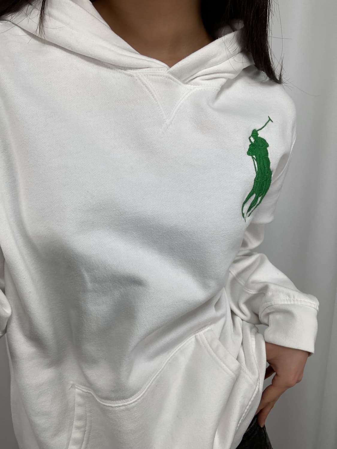 폴로 그린 포니 화이트 후드티 상품이미지1