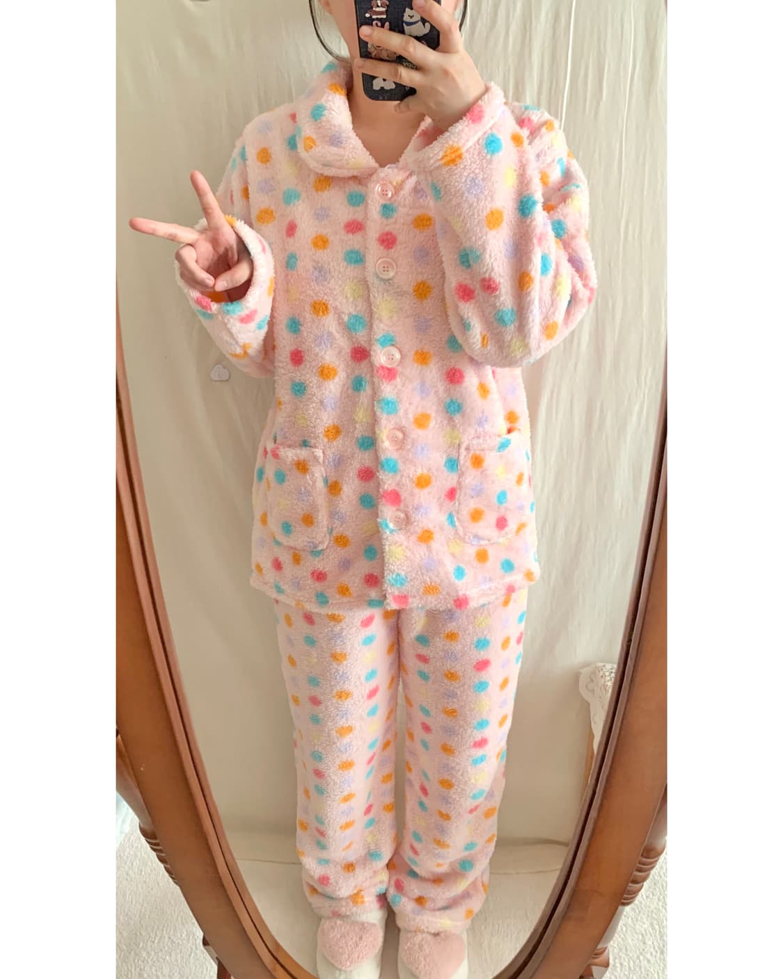 핑크 무지개 도트 수면 파자마 상품이미지1