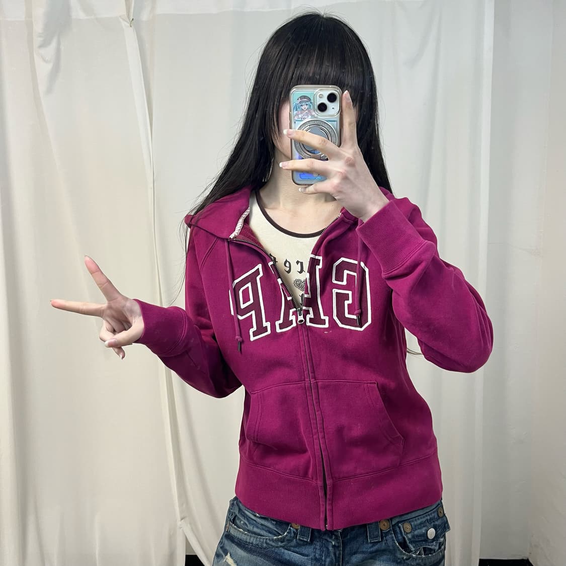Gap magenta pink zip-up hoodie 상품이미지2