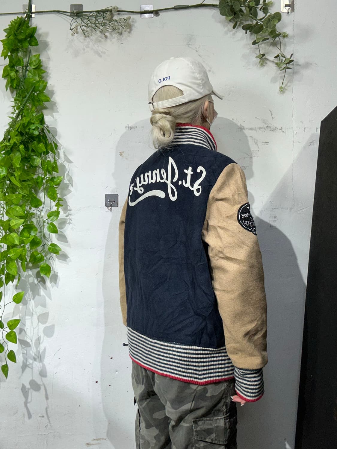 일본 빈티지 베이지 자수 바시티 자켓 봄버 잠바  상품이미지3