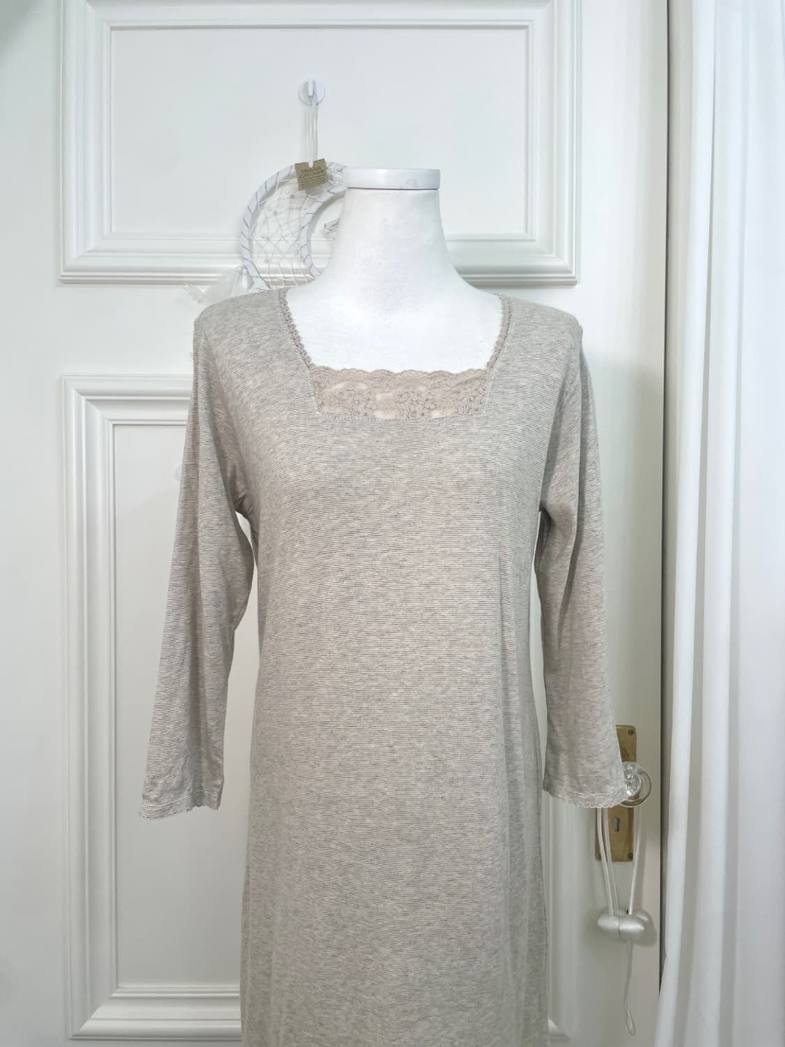 gray oatmeal lace trim cotton opc 상품이미지5