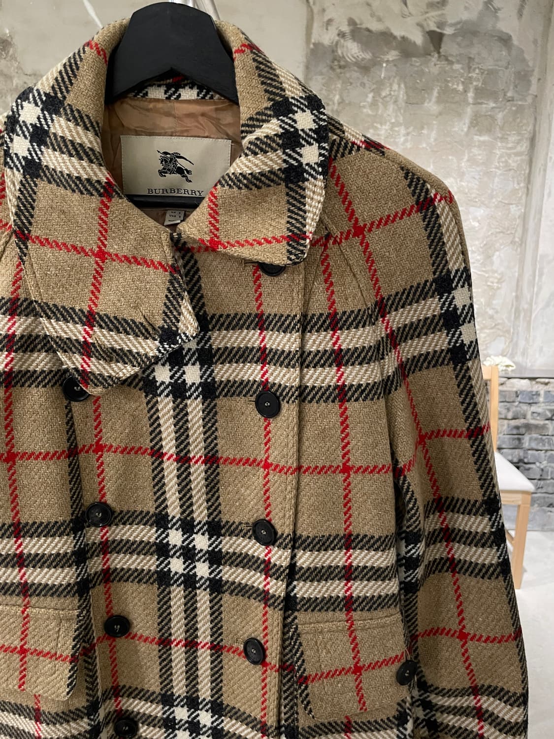 버버리 베이지 노바체크 더블 브레스티드 울 코트 상품이미지3
