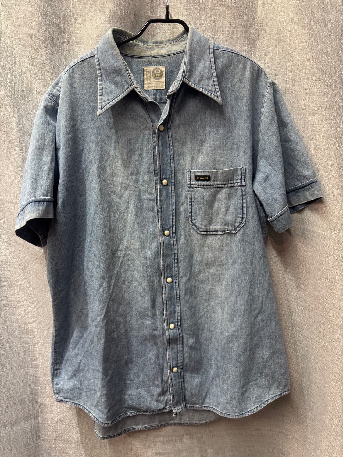 디젤 90's 아카이브 중청워싱 원포켓 반팔셔츠 L(XL) 상품이미지1