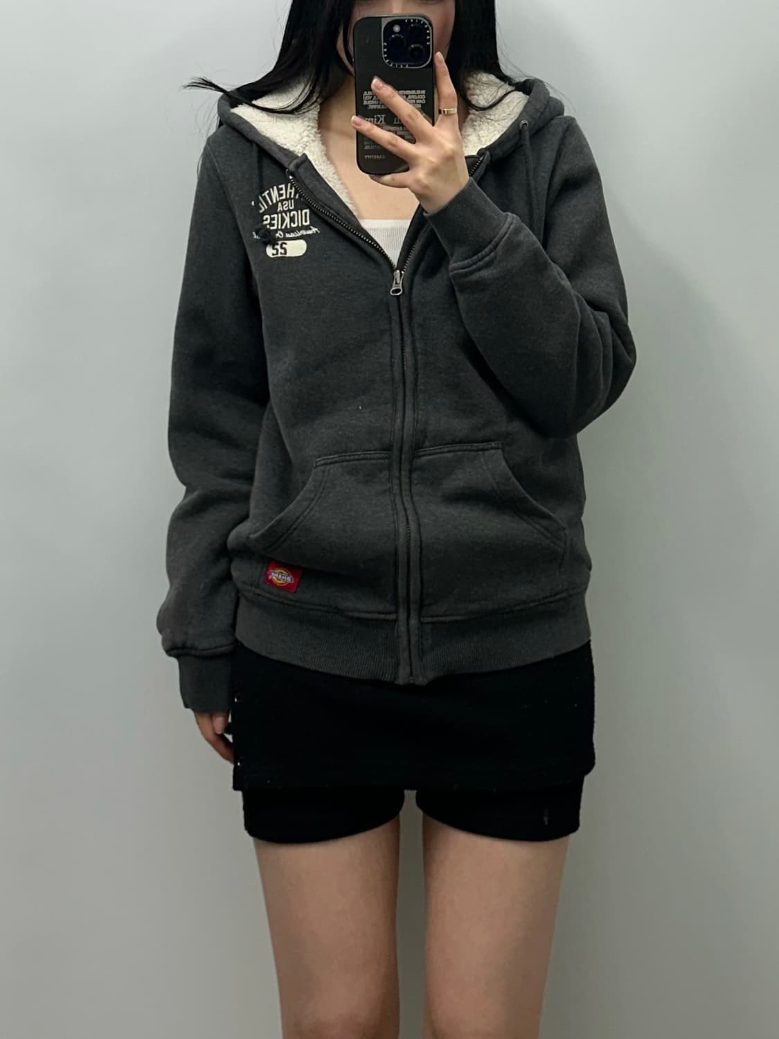 디키즈 자수로고 차콜 양털 후드집업 상품이미지1