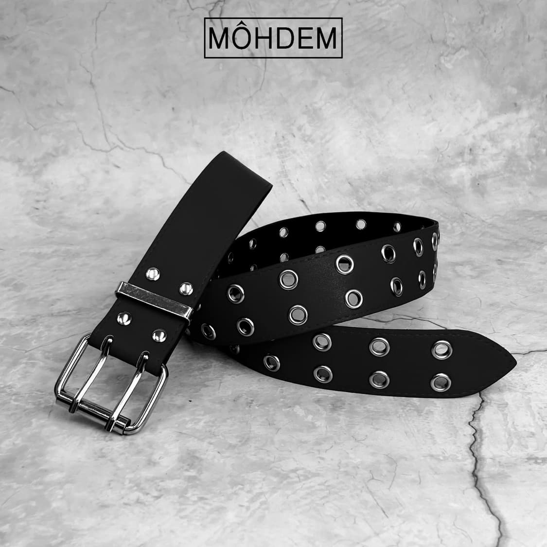 [Unisex] 실버링 더블 아일렛 가죽 벨트 상품이미지6