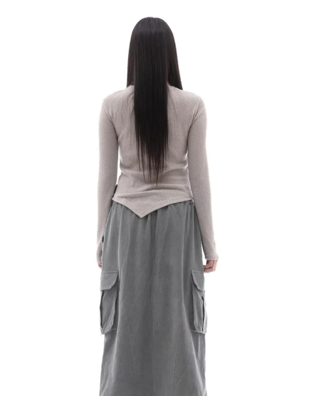 플라즈마스페어 리본 셔링 티셔츠 베이지 상품이미지3