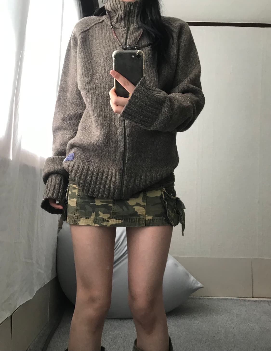 디젤 카키브라운 보카시 하이넥 니트집업 상품이미지1