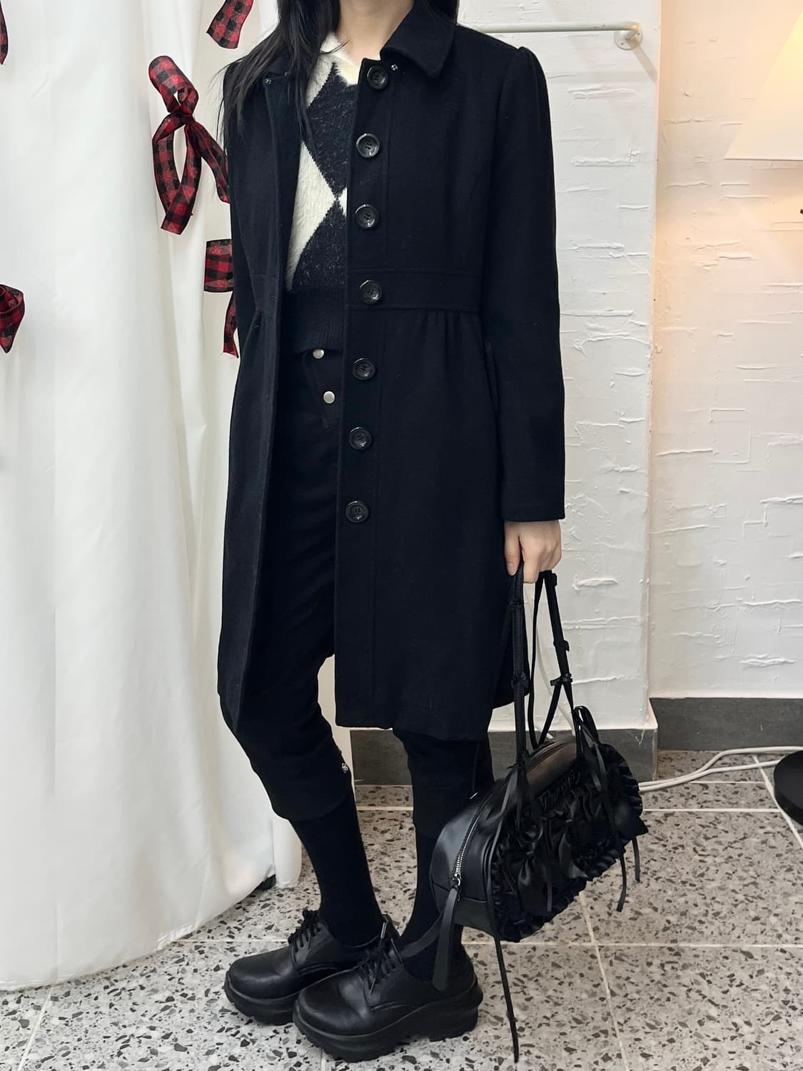 Buttons flare black coat 상품이미지4