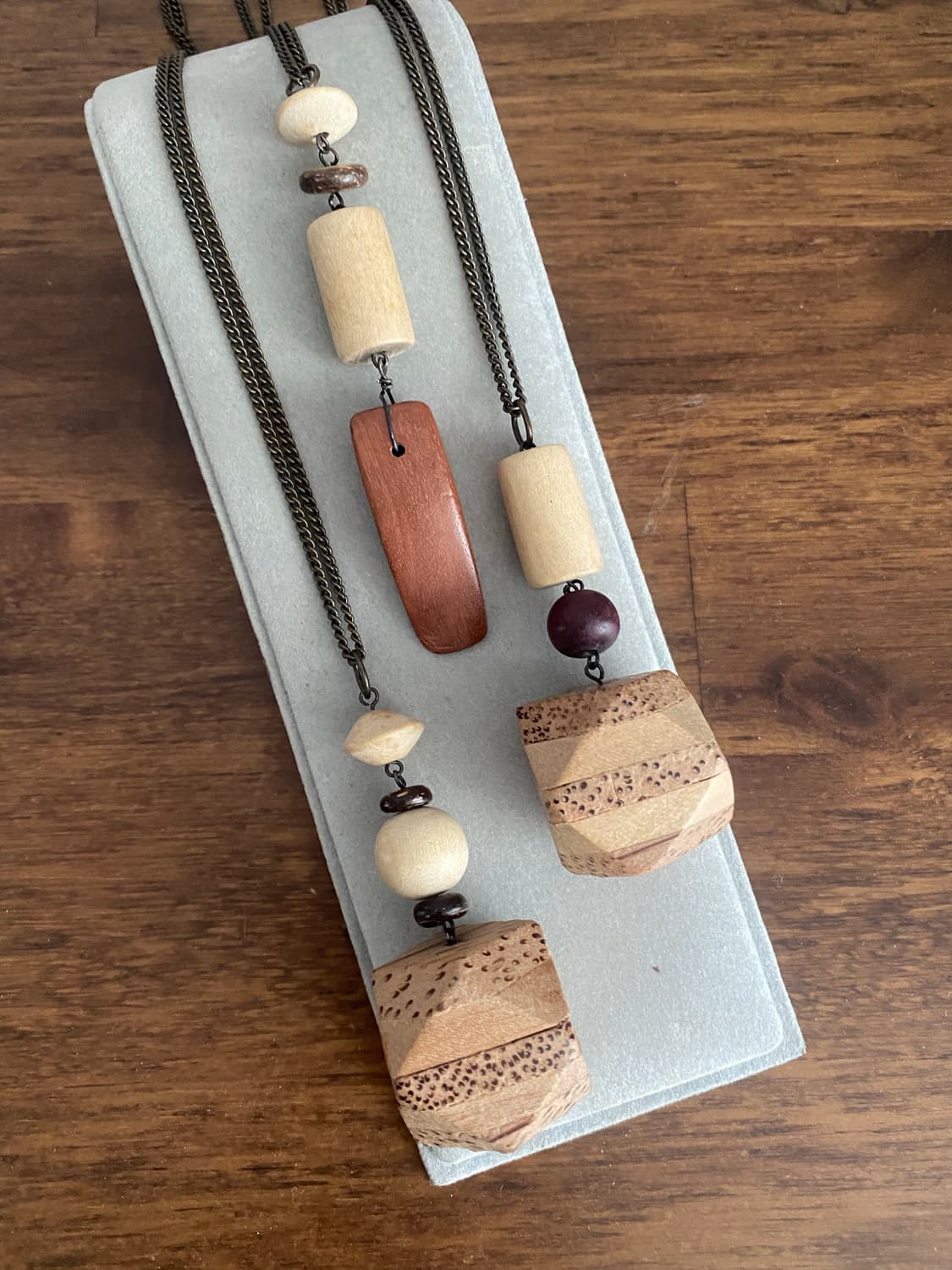 우드펜던트 롱체인 악세서리 목걸이(새제품) 상품이미지1