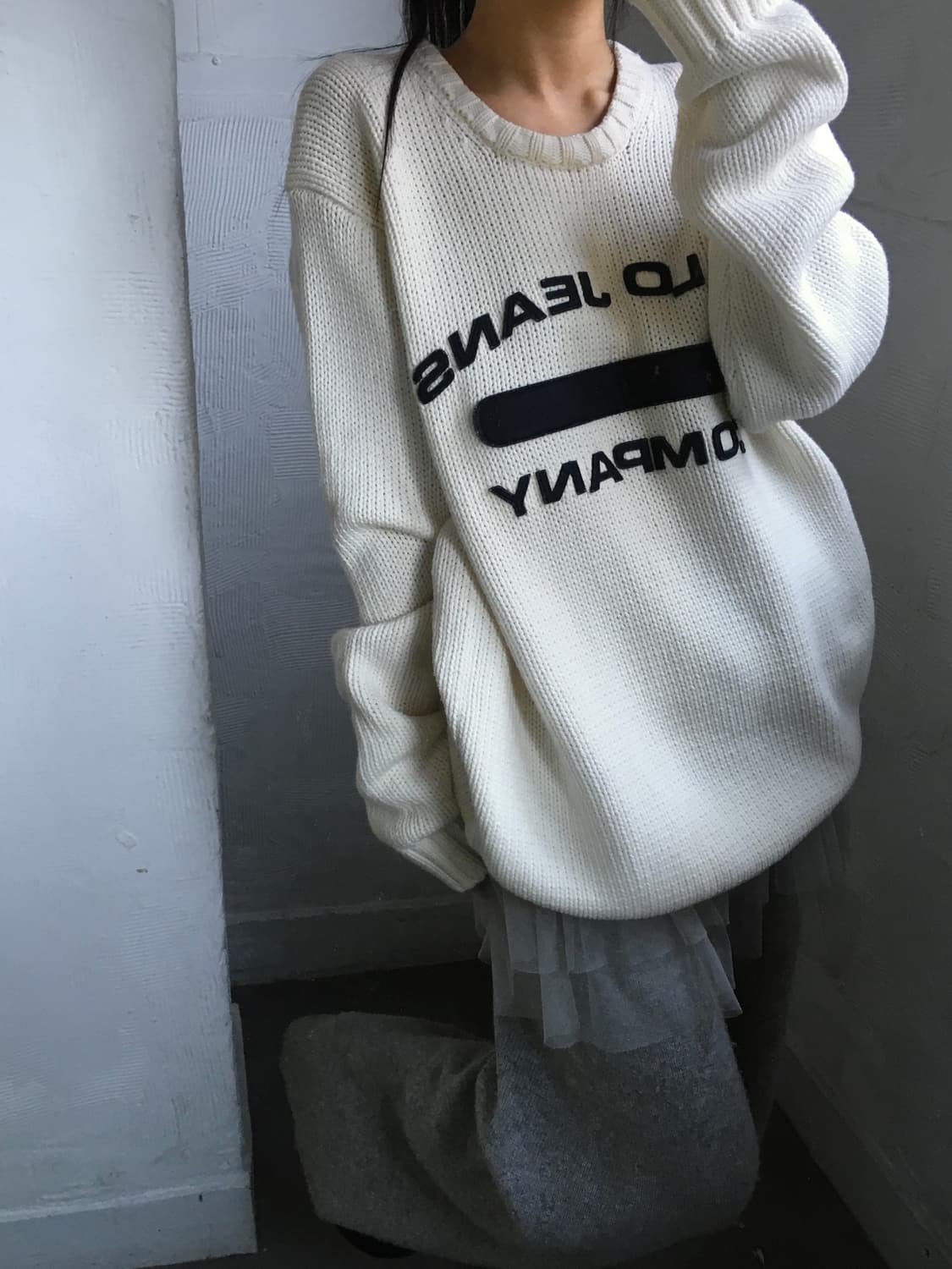 폴로 진스 아치로고 아이보리 오버사이즈 니트 상품이미지1