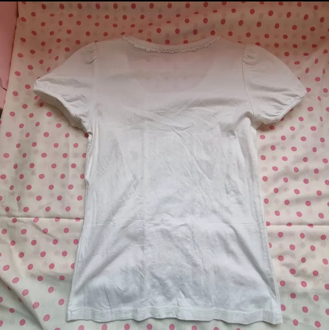 레이스 장식 화이트 반팔 티셔츠 상품이미지3