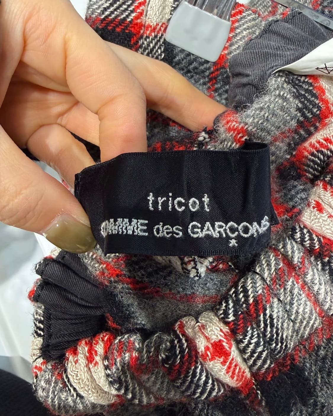 꼼데가르송 트리콧 AD2011 레드 그레이 체크 울 하프팬츠  상품이미지8