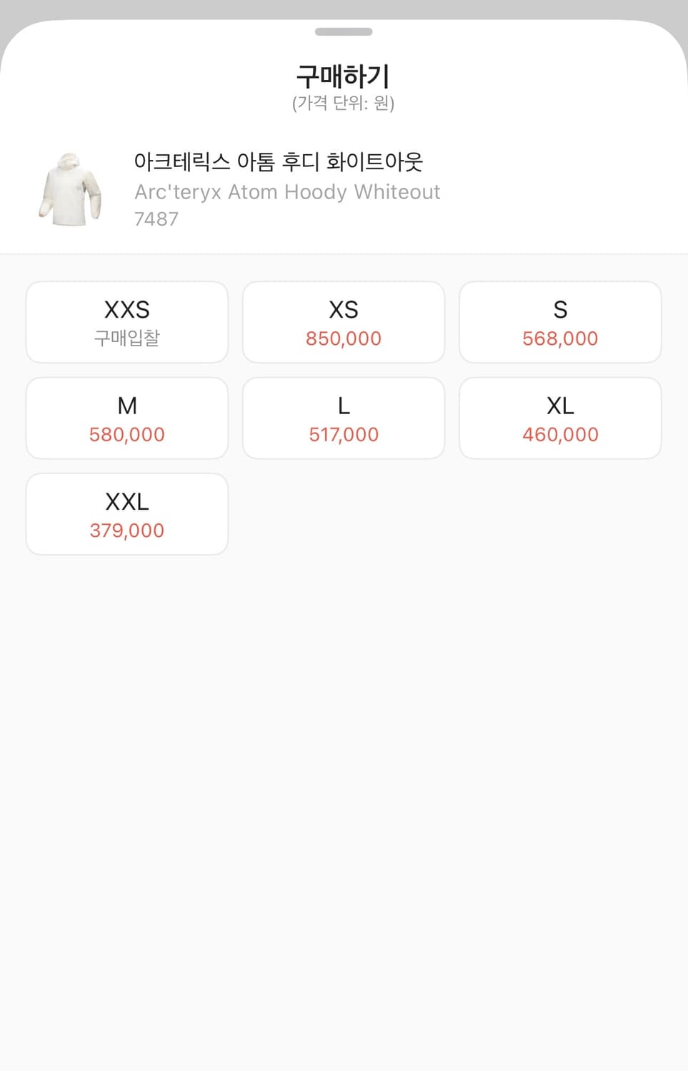 아크테릭스 아톰 후디 화이트아웃 S 상품이미지2