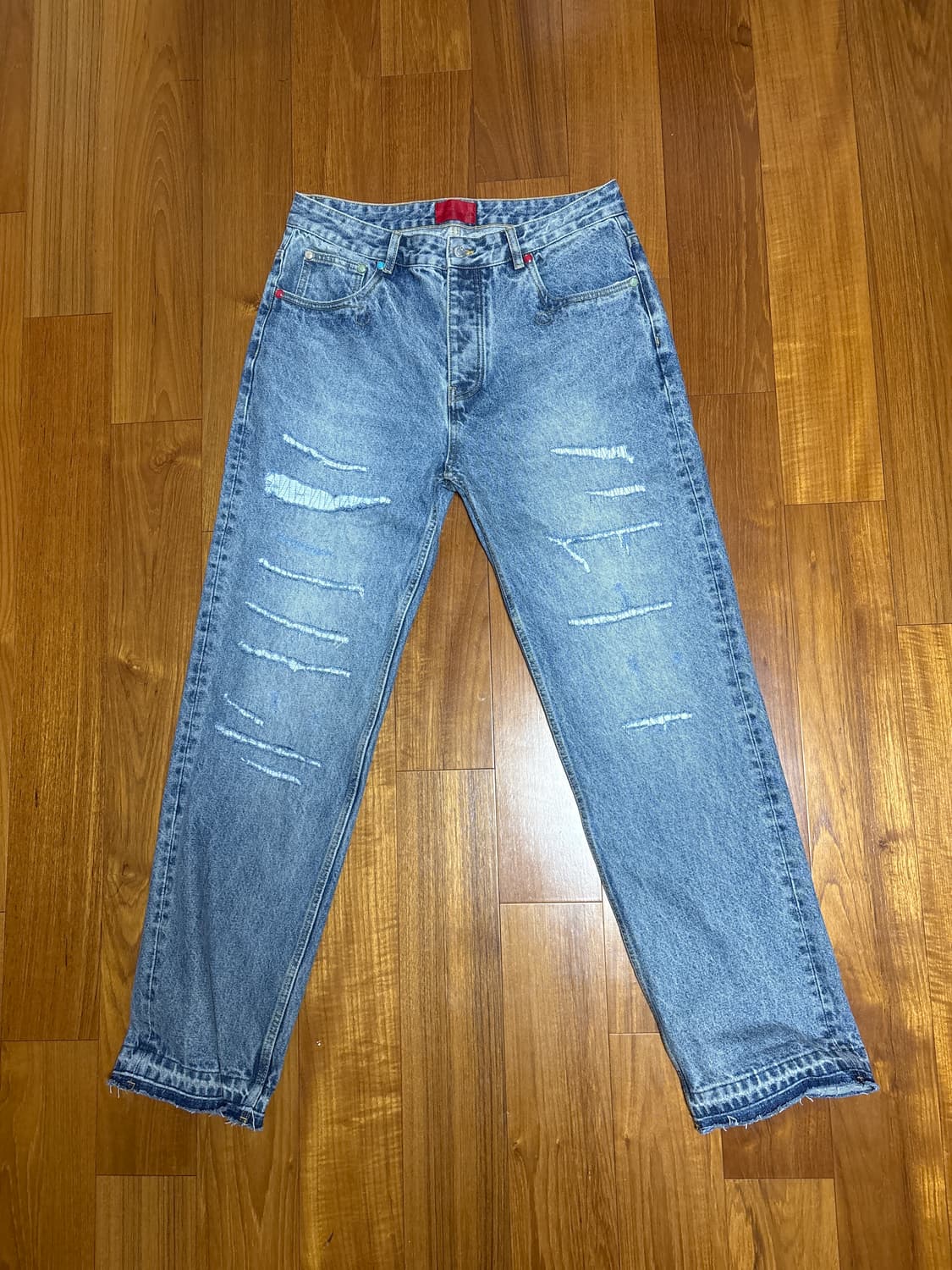 Fugazi 스톤 워시 리벳 진 인디고 상품이미지1