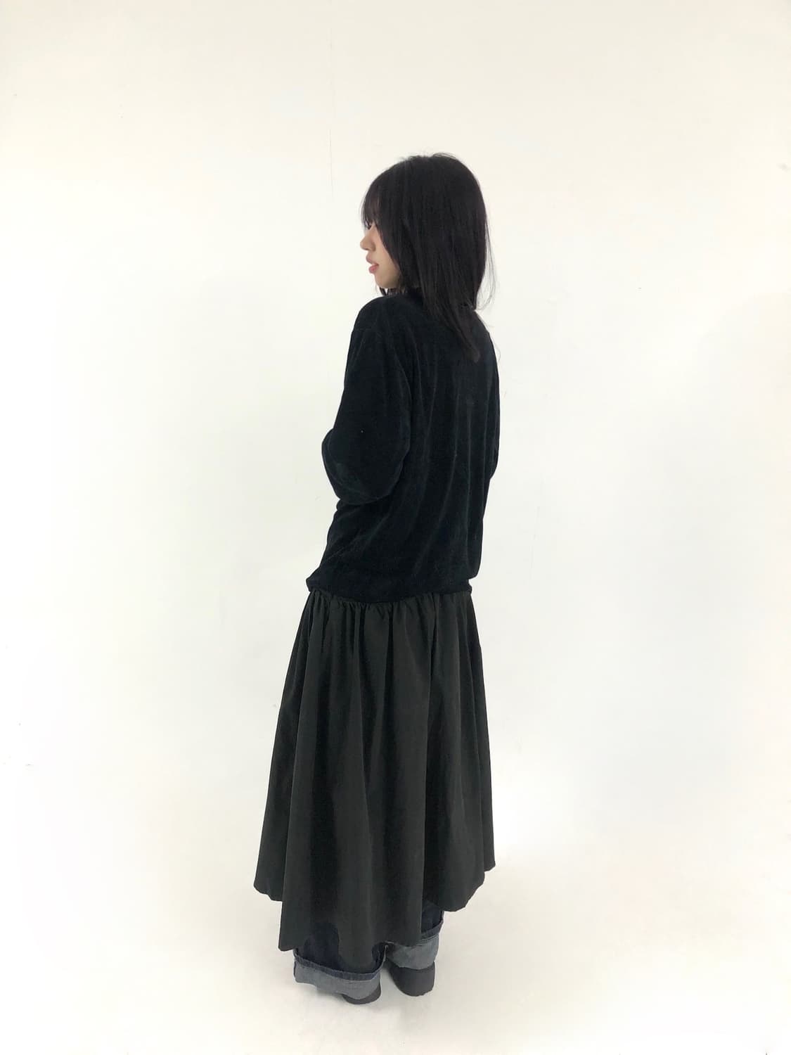 Striped Layered Black Velvet Tee Set 상품이미지4