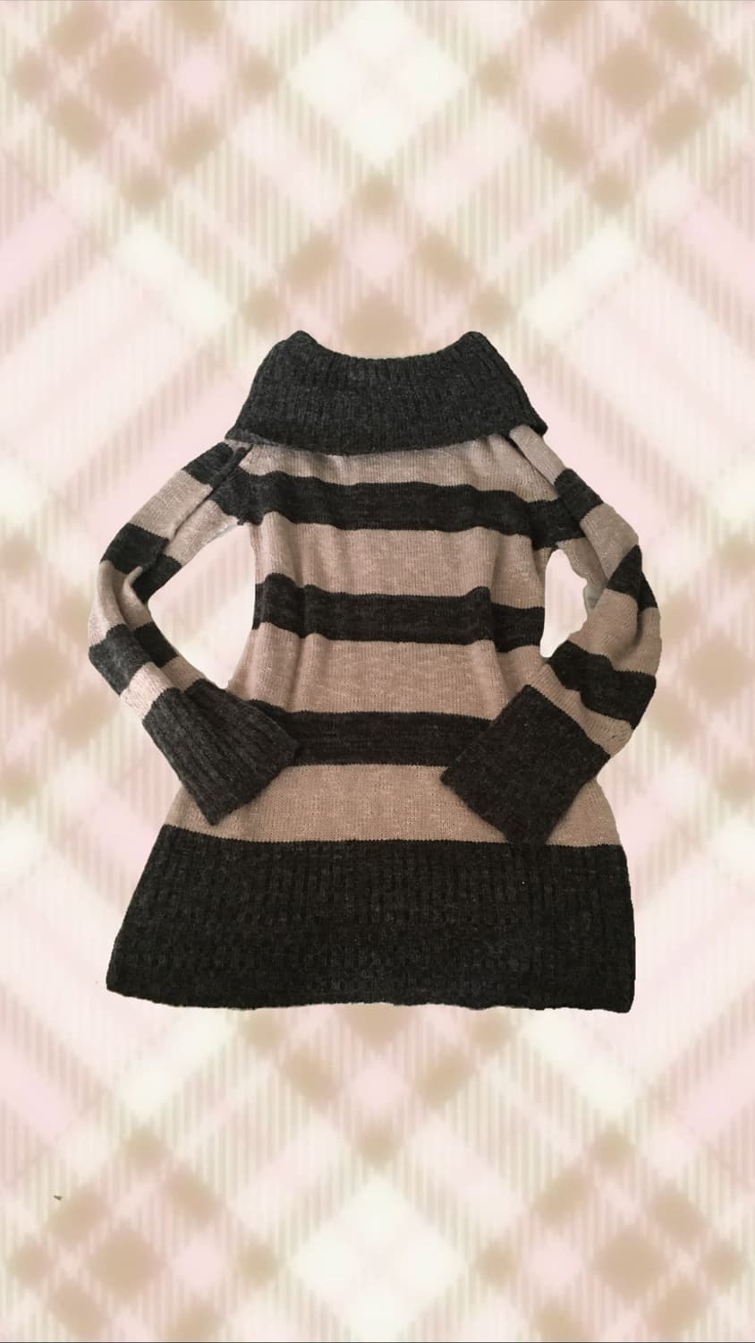 브라운 스트라이프 오프숄더 니트 원피스 라떼 히메 갸루 러블리 로걀 빈티 상품이미지1