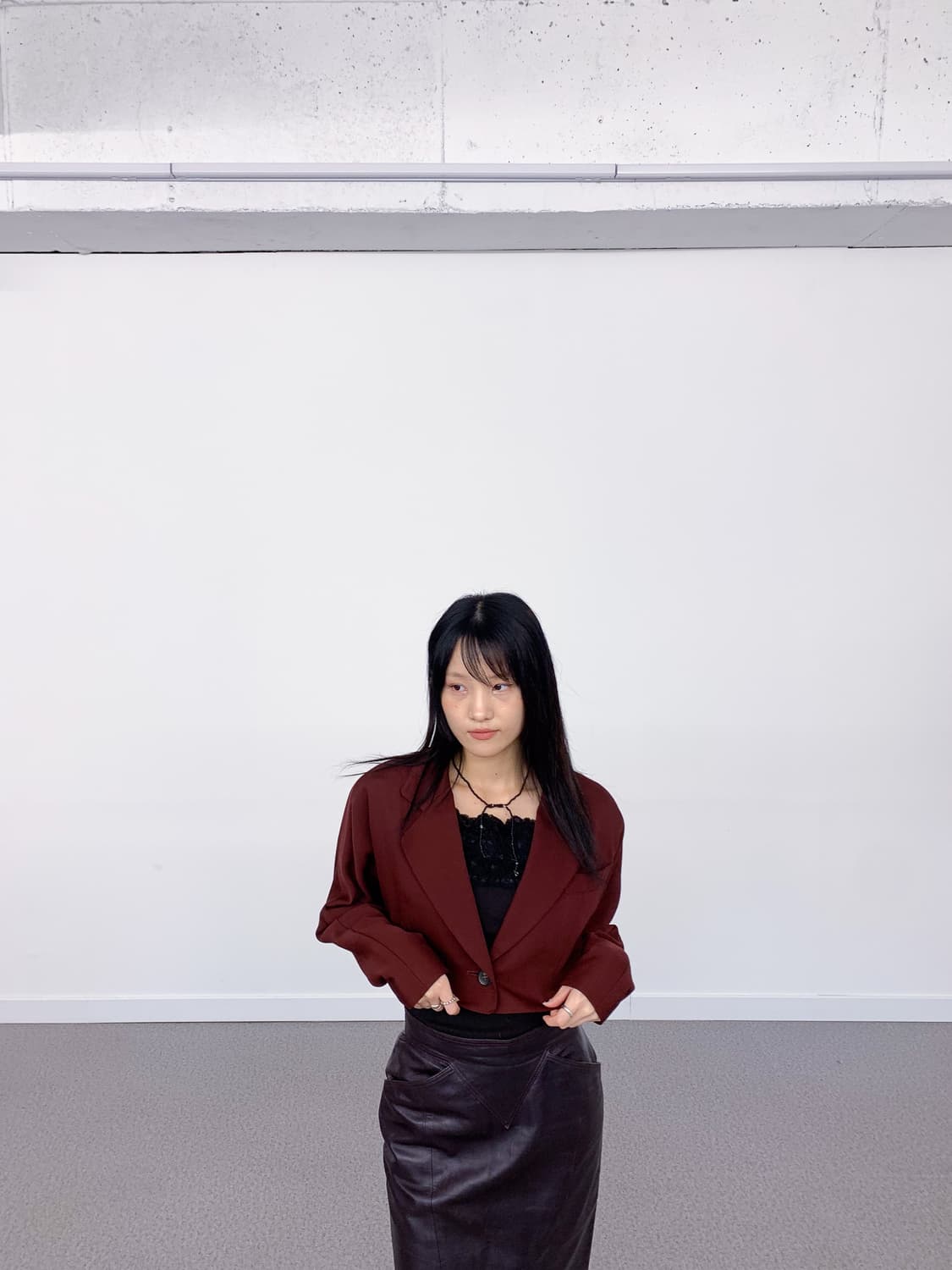 JPN 버건디 울 100% 크롭 블레이저 95-100 상품이미지1