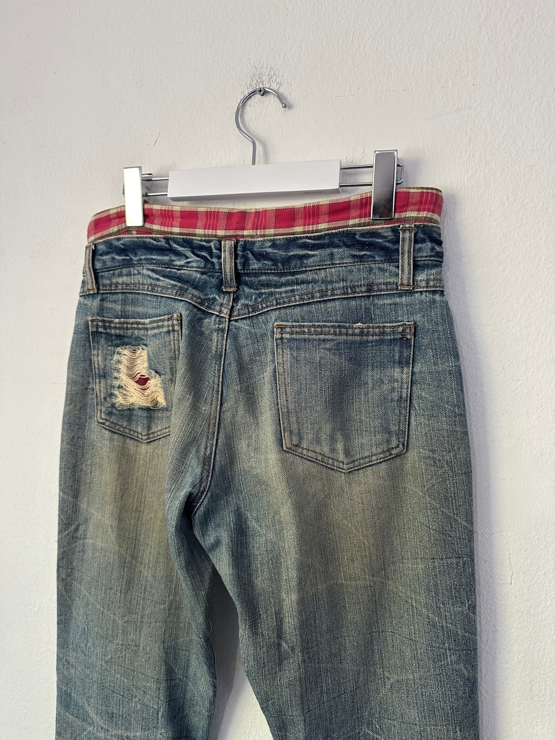 JPN VTG 체크 새깅 디스트로이드 워싱진 상품이미지7