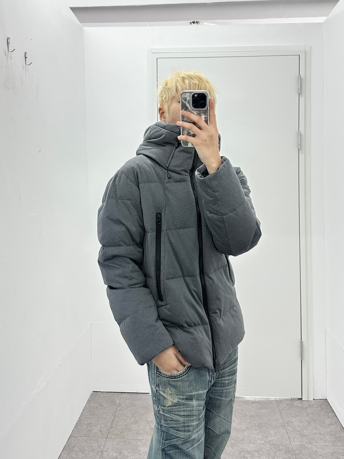Slick high neck gray puffer jacket 상품이미지2