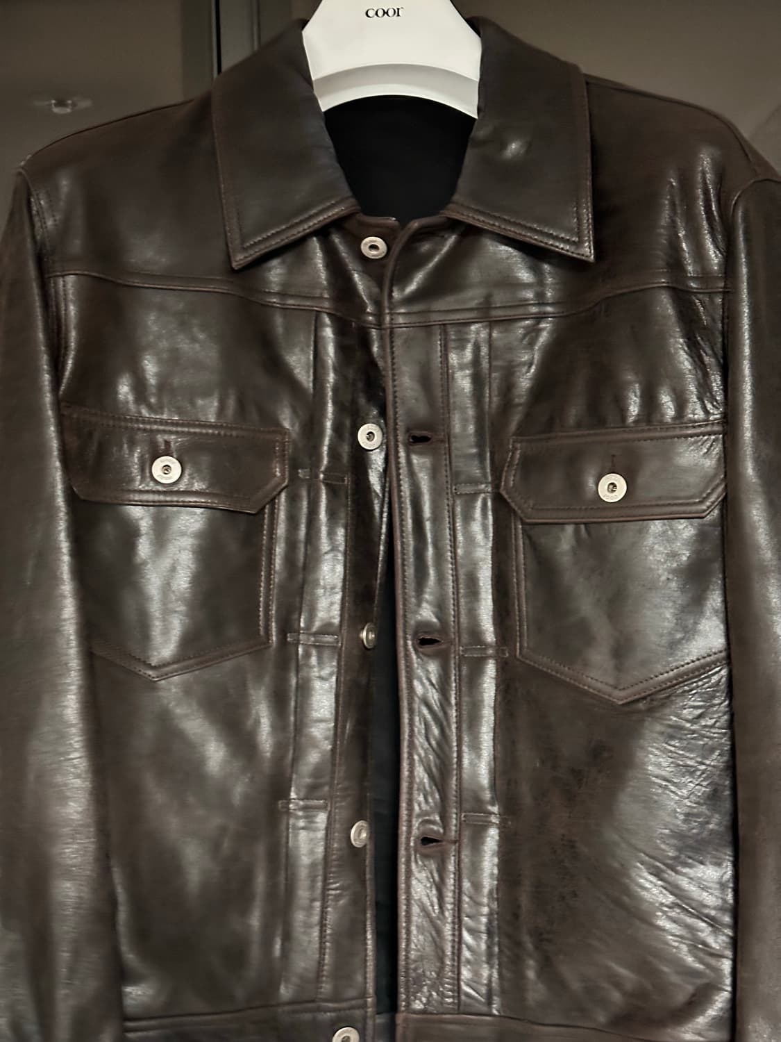 쿠어 램스킨 포켓 트러커 자켓 브라운 L 상품이미지1