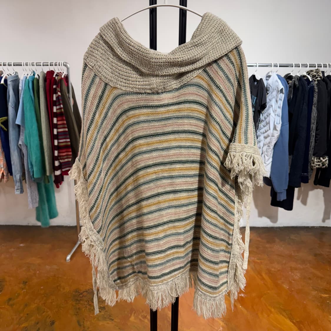 빈티지 멀티 컬러 스트라이프 니트 판초 상품이미지8