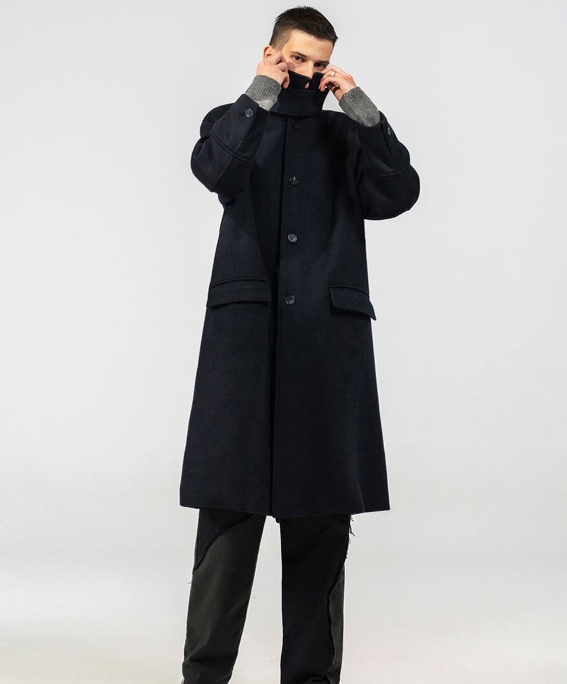 새상품(M)비바스튜디오 울캐시미어 수티앵카라 롱코트 네이비 상품이미지4