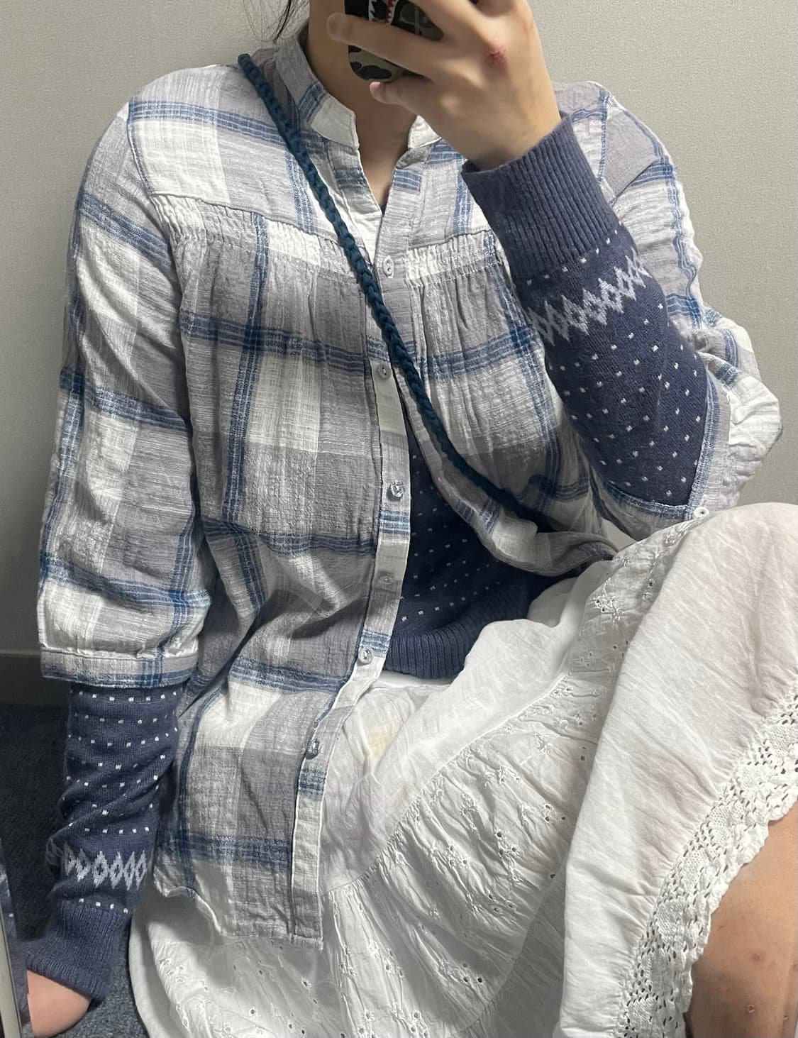 체크 도트 블루 상의세트 #모리걸 #파랑코디 #코디세트 상품이미지1