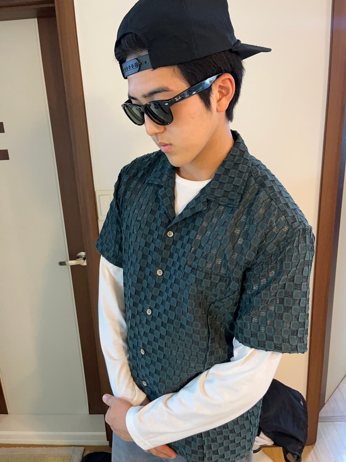 앤더슨벨 쉬어 스퀘어 오픈 칼라 셔츠 그린 상품이미지7