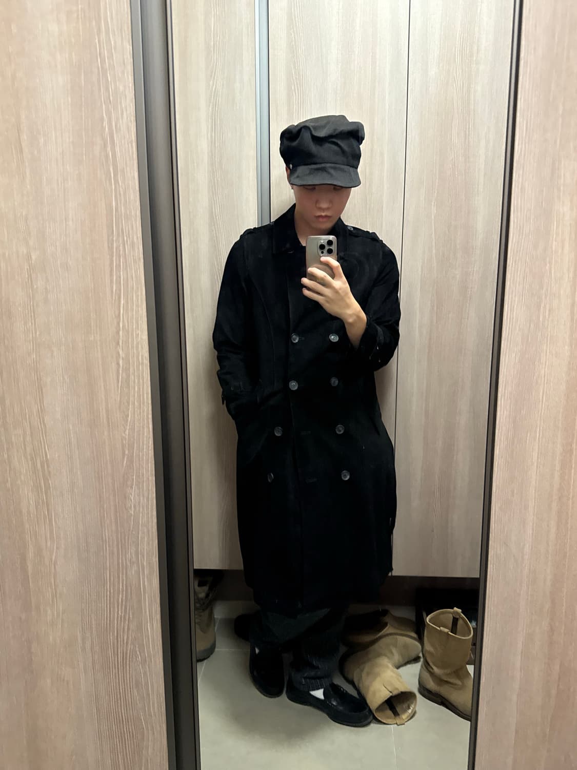 로보 천연 염소가죽 밀리터리 트렌치코트 상품이미지1