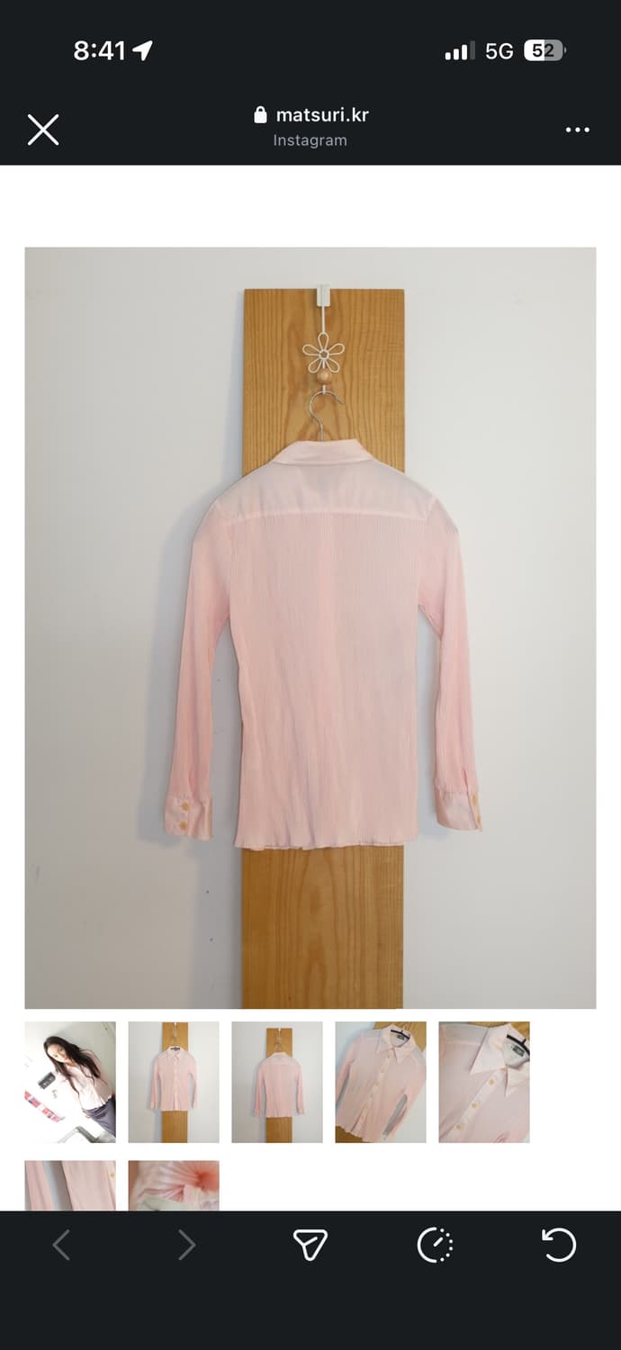 마츠리 빈티지 플리츠 롱슬리브 셔츠 핑크 상품이미지3