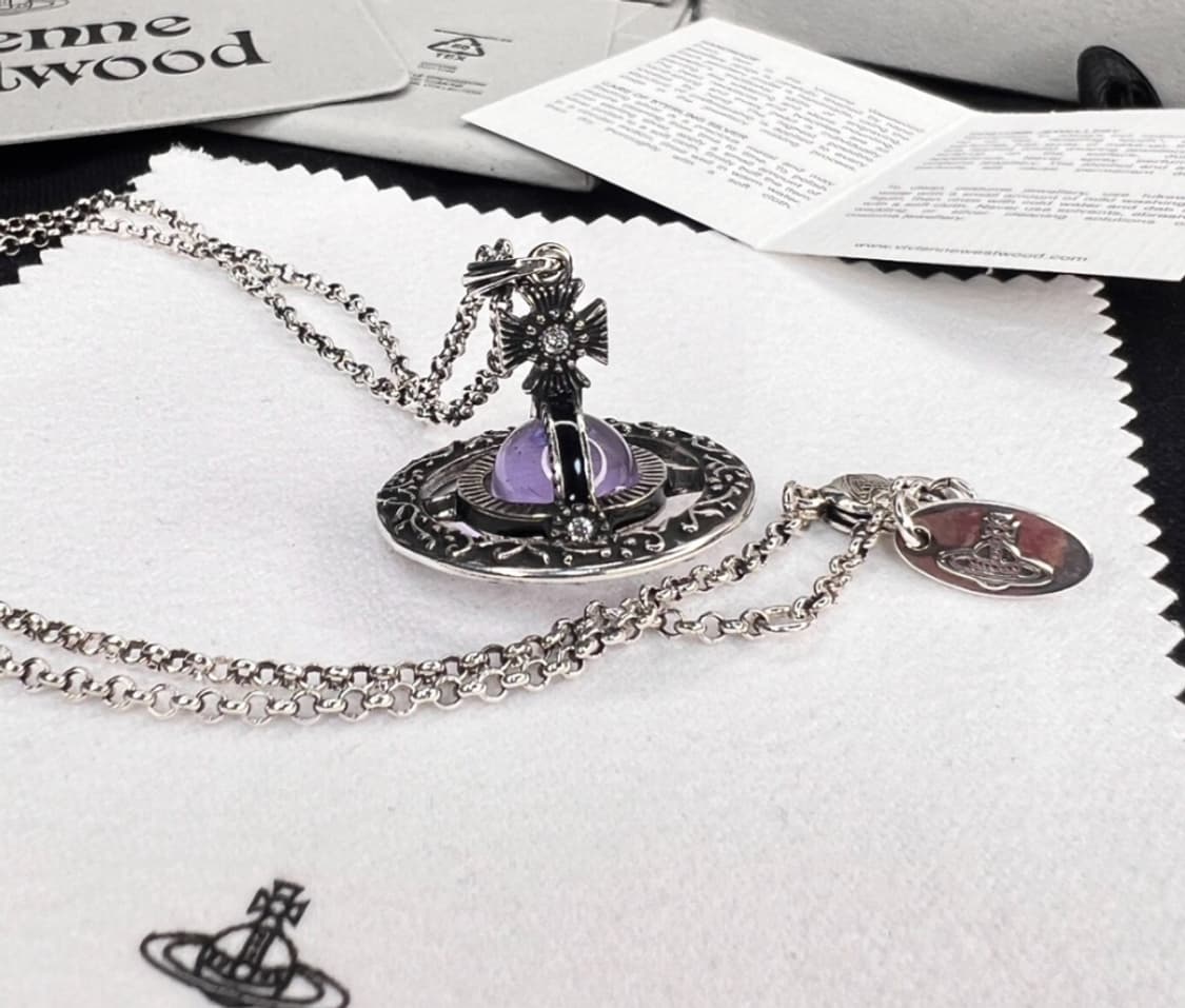 비비안웨스트우드 아카이브 퍼플 자수정 엔틱 3d orb 팬던트 목걸이 상품이미지6