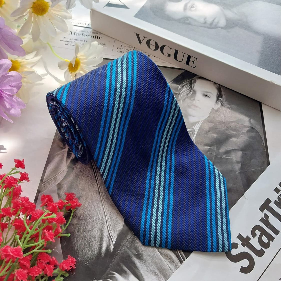 폴 스미스 블루 믹스 스트라이프 넥타이 9.5cm S~A+등급 K2973 상품이미지3