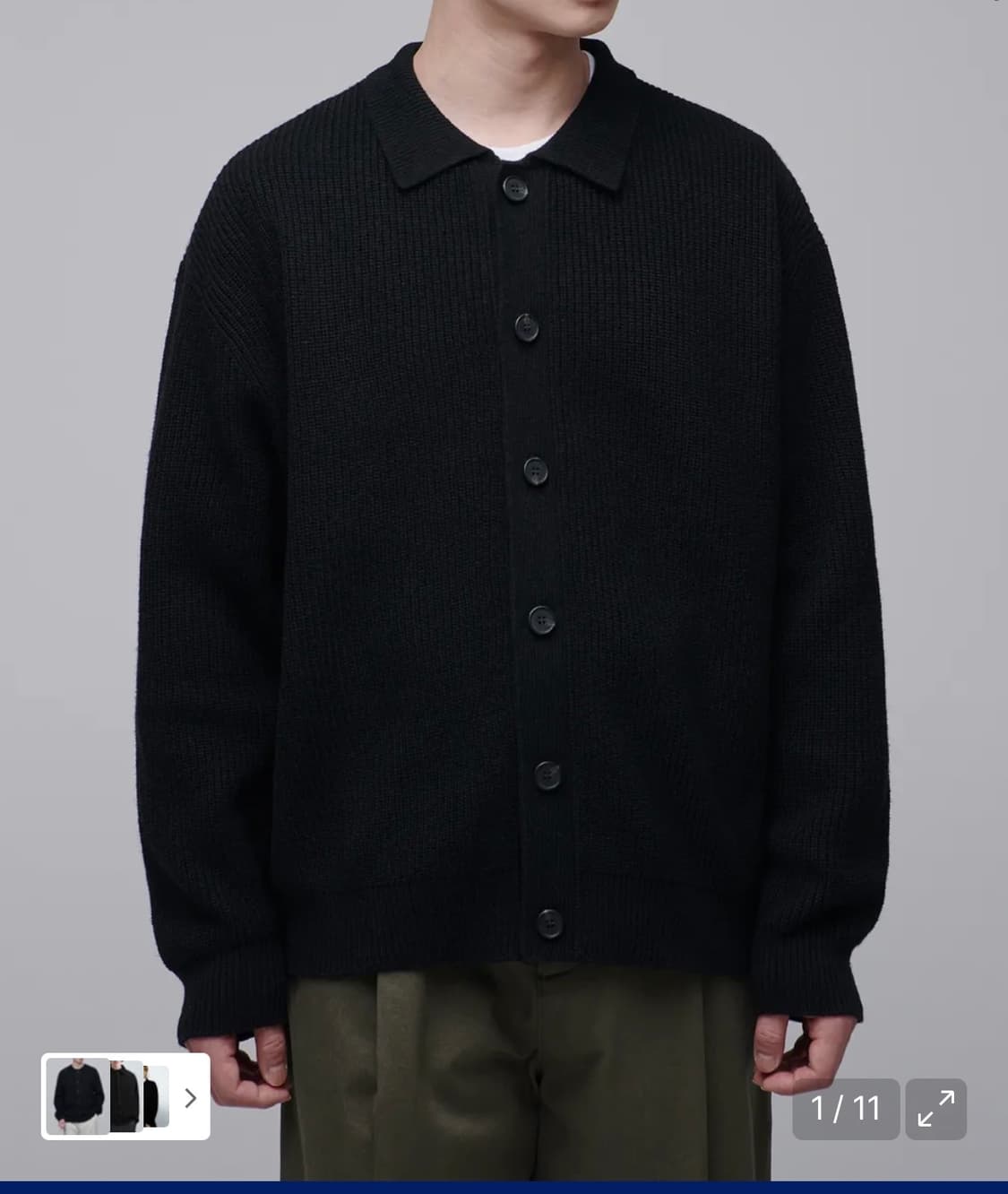 무탠다드 오버사이즈 리브드 칼라드 가디건 [블랙] L 상품이미지1