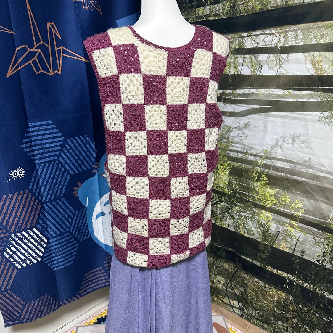 빈티지 뜨개 꽃 모티브 보라색 조끼 레이어드 모리 모리걸 교토룩 상품이미지2