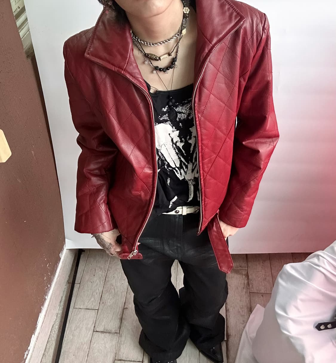 real leather half-neck zip-up jacket 상품이미지3